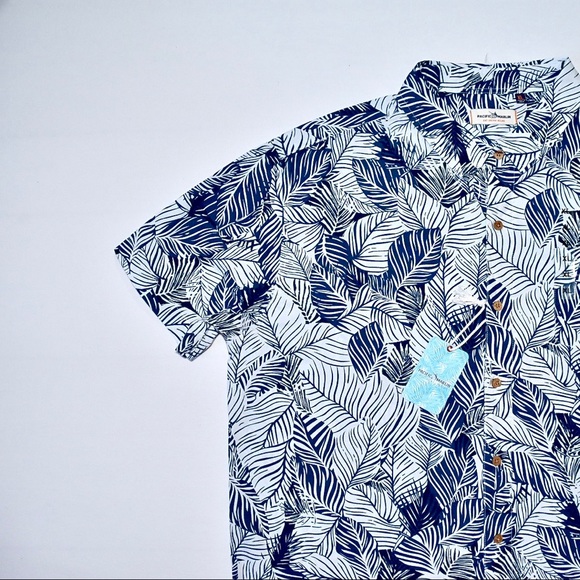 New! Pacific Marlin Men’s Button Down Shirt Leaf Print Pattern Size XL - Picture 3 of 10